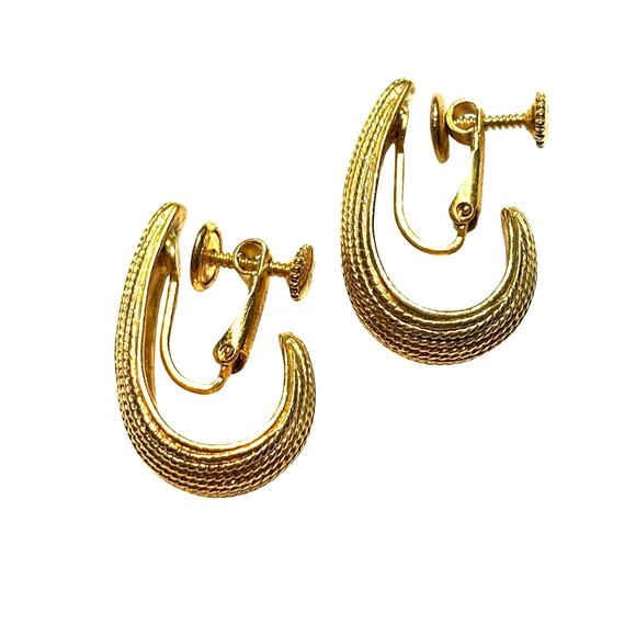 Vintage Napier adjustable clip on earrings textured gold faux hoops classic Y2K - Picture 5 of 5